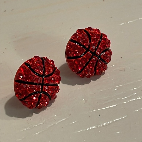 0.5” round red druzy filled basketball stud earrings - Picture 10 of 16